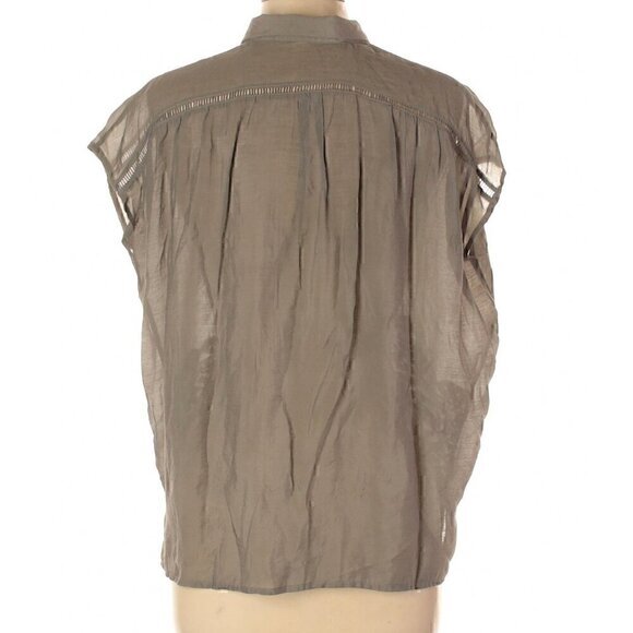 ERI + ALI ANTHROPOLOGIE Olive Green Embroidered Boxy Dolman Sleeve Button Down S - Picture 3 of 16